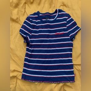 Small Navy Blue, Red, and White Striped Dickies Crop Top